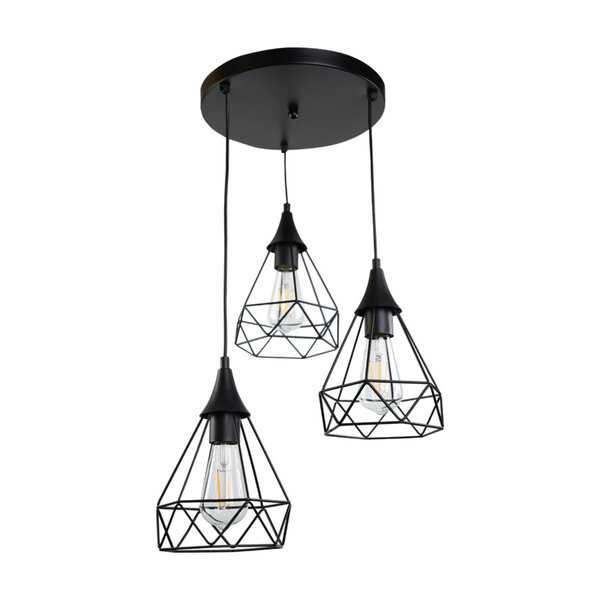 InLight Κρεμαστό φωτιστικό από μαύρο μέταλλο 3XE27 D: 30cm (4024-3-BL-ROSETTE)