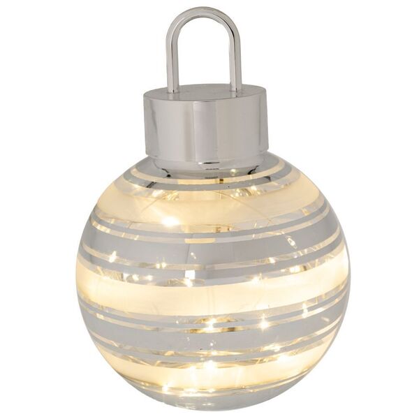 ΛΕΥΚΗ ΓΥΑΛΙΝΗ ΜΠΑΛΑ ΜΕ ΑΣΗΜΙ ΡΙΓΑ ΚΑΙ LED ΦΩΣ Φ12ΕΚ ΜΠΑΤΑΡΙΑΣ