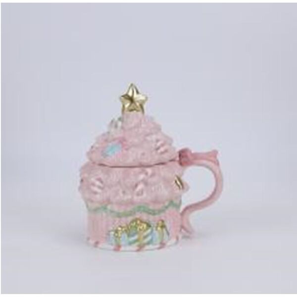 ΡΟΖ ΚΕΡΑΜΙΚΗ ΚΟΥΠΑ ΜΕ ΚΑΠΑΚΙ ΣΕ ΣΧΗΜΑ ΧΡΙΣΤΟΥΓΕΝΝΙΑΤΙΚΟ ΔΕΝΤΡΟ 15,5Χ12Χ17ΕΚ