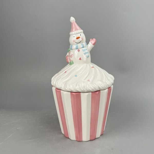 ΡΟΖ  ΛΕΥΚΗ ΚΕΡΑΜΙΚΗ ΜΠΙΣΚΟΤΙΕΡΑ CUPCAKE ΜΕ ΧΙΟΝΑΝΘΡΩΠΟ 18Χ18Χ28,5ΕΚ