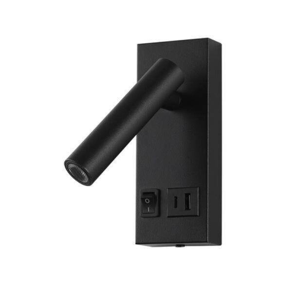 ΑΠΛΙΚΑ ΚΡΕΒΑΤΙΟΥ ΑΝΑΓΝΩΣΗΣ ΜΑΥΡΗ ΜΕ USB -TYPE C 2W 3000K 150X60X145mm ARTE ILLUMINA CHARGE