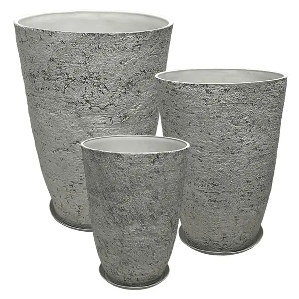 STONE POLYRESIN ΚΑΣΠΩ ΜΕ ΠΙΑΤΟ ΣΕΤ/6 ΓΚΡΙ ΦΘΑΡΜΕΝΟΣ ΒΡΑΧΟΣ - L:Φ51x71, M:Φ43x60, S:Φ35.5x49.5cm