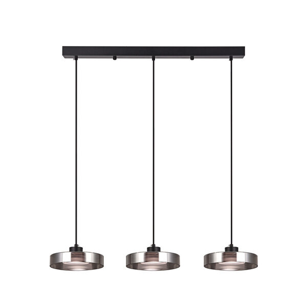 Inlight Κρεμαστό φωτιστικό LED απο μαύρο μέταλλο και φιμέ γυαλί, 70x200cm, 3CCT (Θερμό- Φυσικό- Ψυχρό Φως), Φωτεινότητα 3960LMκαι 3x12W (4075-3R-Black/Smoky)