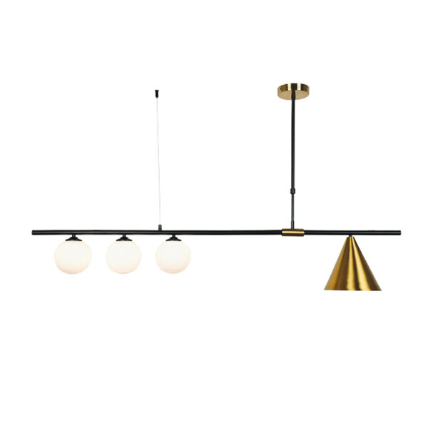 InLight Κρεμαστό φωτιστικό από μαύρο και χρυσαφί μέταλλο και λευκή οπαλίνα 3XG9 και 1XE27 D:120cm (6040)