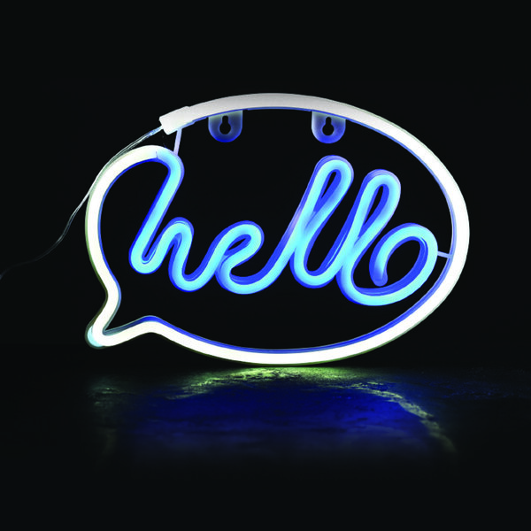 HELLO, 220 NEON LED ΛΑΜΠΑΚΙΑ ΜΕ ΜΠΑΤΑΡΙΑ (3xΑΑ)/USB, ΛΕΥΚΟ/ΜΠΛΕ, IP20, 25.5*2*18.5