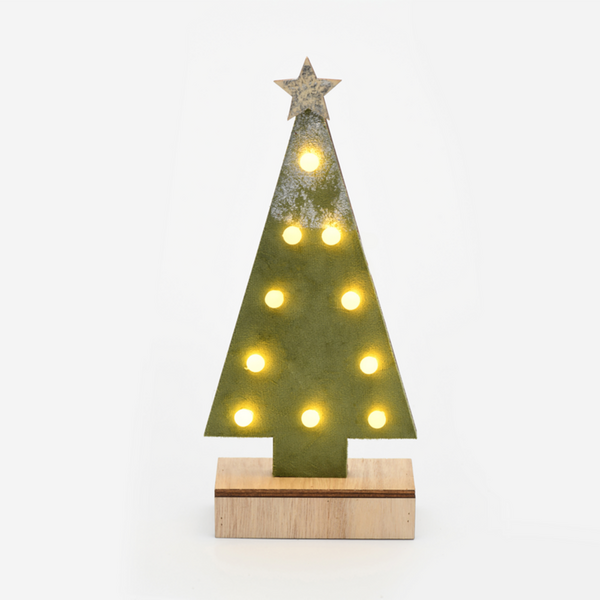 "WOODEN GREEN TREE GOLD GLITTER STAR", 10 MINI LED ΛΑΜΠ. ΜΠΑΤ. (2xAA), WW,IP20, 12.5X4.5X27CM