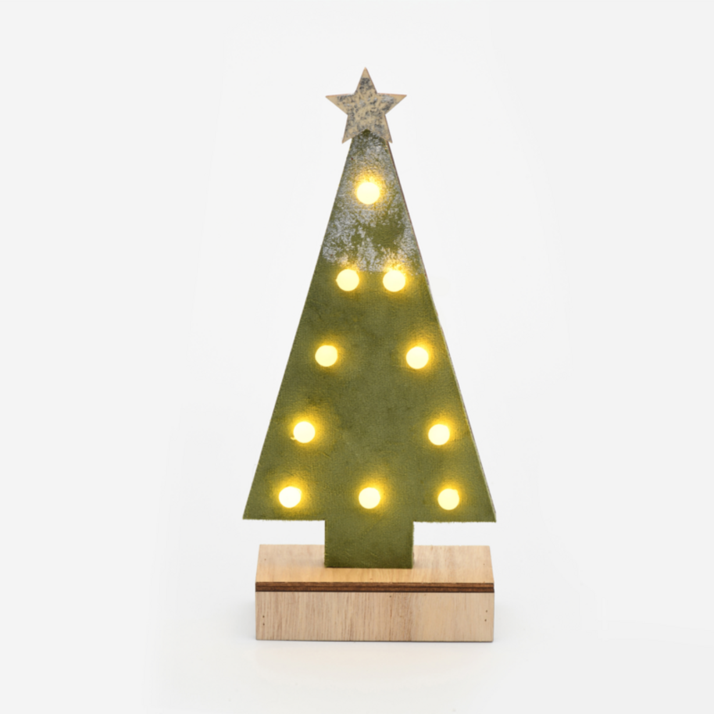 X061011210.png "WOODEN GREEN TREE GOLD GLITTER STAR", 10 MINI LED ΛΑΜΠ. ΜΠΑΤ. (2xAA), WW,IP20, 12.5X4.5X27CM - Image 1