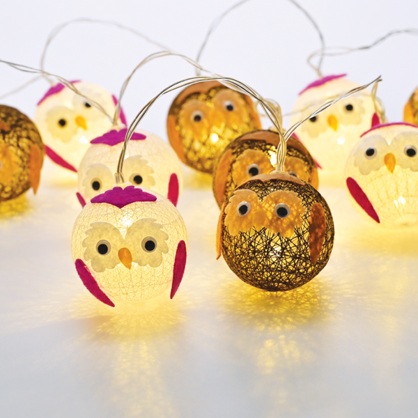 "PLASTIC BALL OWL", 10 LED ΛΑΜΠΑΚΙΑ ΣΕΙΡΑ ΜΠΑΤΑΡΙΕΣ (3xAA), WW, IP20, 135+30cm, ΔΙΑΦ. ΚΑΛ. ΤΡΟΦ.