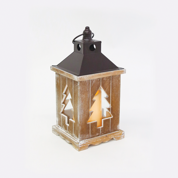 "WOODEN & METAL LANTERN" ΛΕΥΚΟ ΚΕΡΙ, 1 LED ΛΑΜΠ. ΜΠΑΤ. (3xAAA), WW,IP44, Φ14Χ31CM