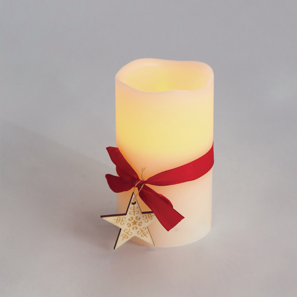 "RED RIBBON WAX CANDLE", 1  LED ΛΑΜΠ. ΜΠΑΤ. (2xAA), WW,IP20, φ7.5x12.5cm