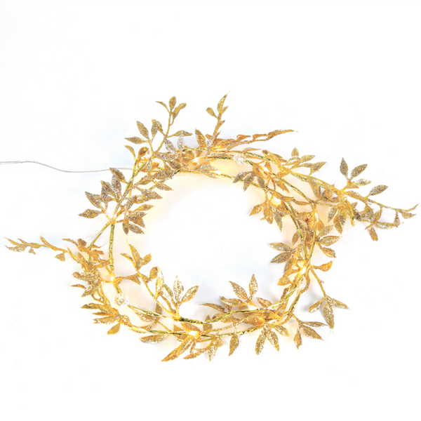 "GOLD GARLAND", 20 ΜΙΝΙ LED ΛΑΜΠ. WW ΜΠΑΤ. (2XAA) ΑΣΗΜΙ ΚΑΛ. ΧΑΛΚΟΥ IP20 150+30CM ΔΙΑΦ ΚΑΛ ΤΡΟΦ.