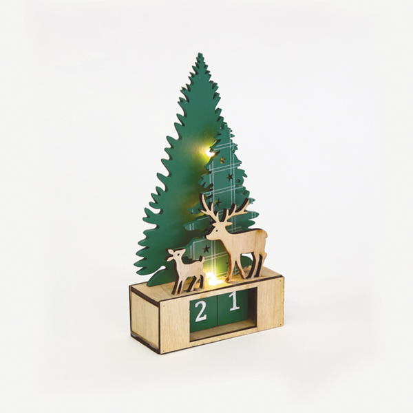 "WOODEN TREE GREEN XMAS CALENDAR", 3 LED ΛΑΜΠ. WW ΜΠΑΤ. (1ΧCR2032) ΣΤΑΘ. IP20 12Χ5.5Χ23.5CM