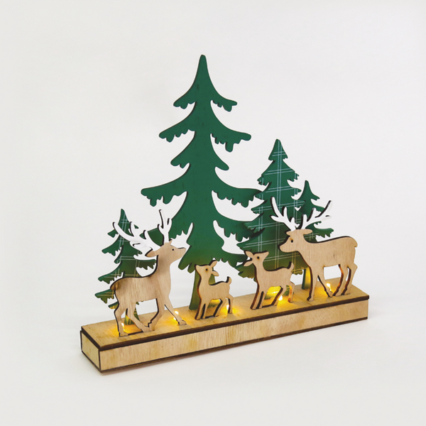 "WOODEN GREEN XMAS DECOR", 5 LED ΛΑΜΠ. ΜΠΑΤ. (2XAAA) ΣΤΑΘ. IP20 30X6X28.5CM
