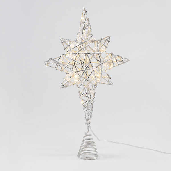 "SILVER & WHITE BEAD STAR " 20 MINI WW LED ΛΑΜΠ. ΜΠΑΤ. 3ΧΑΑ,IP20 37x5x20cm