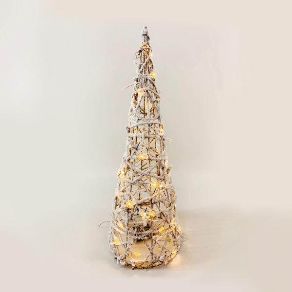 "RATTAN CONE TREE WITH SNOW" 30 MINI WW LED ΛΑΜΠ. ΜΠΑΤ. 3ΧΑΑ,IP20 Φ18.5Χ50CM