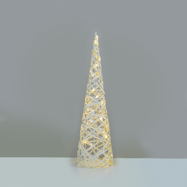 "WHITE & SILVER CONE TREE" 30 MINI WW LED ΛΑΜΠ. ΜΠΑΤ. 3ΧΑΑ,IP20 Φ17X60CM