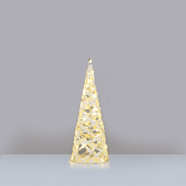 "WHITE COTTON THREAD CONE TREE" 30 MINI WW LED ΛΑΜΠ. ΜΠΑΤ. 3ΧΑΑ,IP20 Φ18.5X50CM