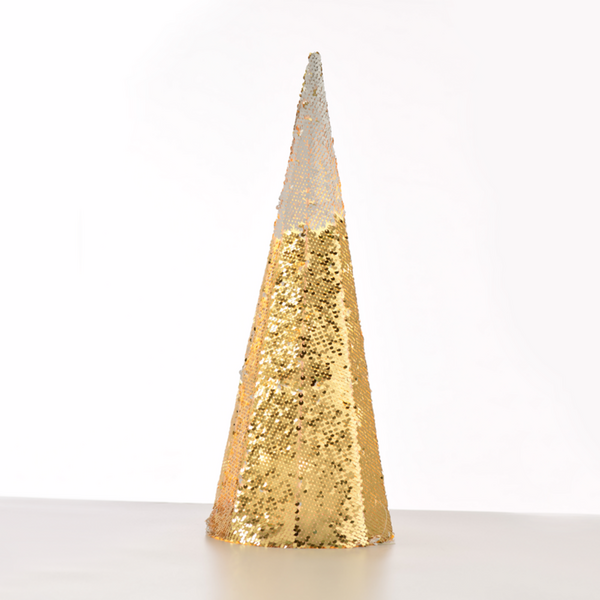 "CHAMPAGNE GOLD & WHITE SEQUIN CONE TREE" 35 WW LED ΛΑΜΠ. ΜΠΑΤ. 3ΧΑΑ,IP20 Φ27.5X90CM