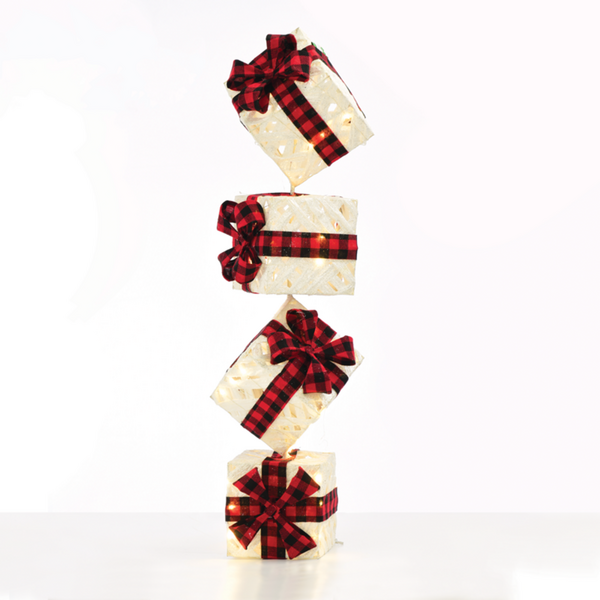 "WHITE VERTICAL GIFT BOX, RED&BLACK BOW"  50 WW MINI LED ΛΑΜΠ. ΜΠΑΤ. 3ΑΑ IP20 4X19CM, H85CM