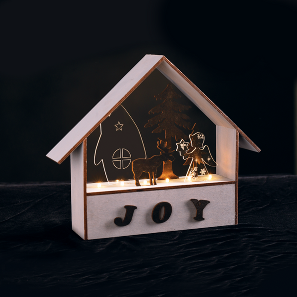 "WOODEN HOUSES" 6 LED ΛΑΜΠΑΚ ΜΠΑΤΑΡ(2xAAA) ΓΚΡΙ ΞΥΛΟ ΘΕΡΜΟ ΛΕΥΚΟ IP20 27.8x6.5x24.5cm