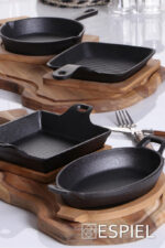 ΣΑΓΑΝΑΚΙ ΤΕΤΡ. CAST-IRON ΜΑΥΡΟ  L: 15 H: 5,3CM ΜΕ ΒΑΣΗ BAMBOO - Image 3