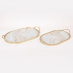 S/2 ΔΙΣΚΟΣ ΜΕΤΑΛΛΙΚΟΣ ΜΕ ΓΥΑΛΙ ΧΡΥΣΟ - ΛΕΥΚΟ 47.5x30x6cm / 40x25x6cm - Image 2