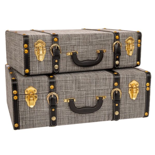 ΣΕΤ 2 ΑΣΠΡΟΜΑΥΡΕΣ ΚΑΡΟ ΒΑΛΙΤΣΕΣ ΜΕ ΧΡΥΣΕΣ ΛΕΠΤΟΜΕΡΕΙΕΣ 50Χ17Χ34ΕΚ 46Χ14Χ28ΕΚ