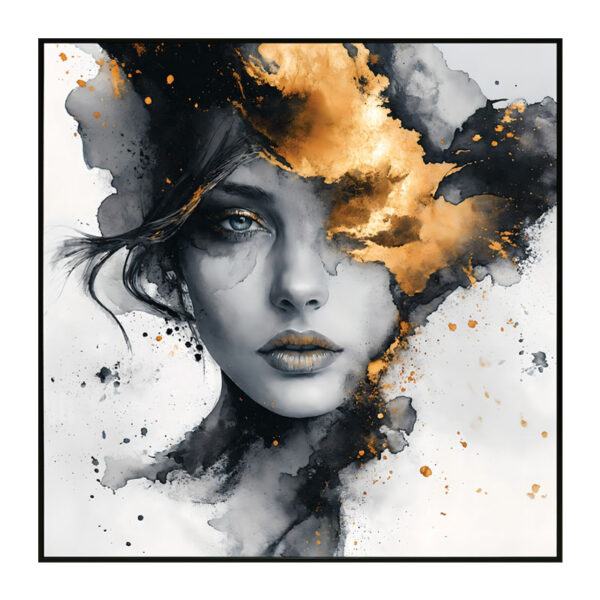 ΠΙΝΑΚΑΣ ΚΑΜΒΑΣ ΑΣΠΡΟΜΑΥΡΟ-ΧΡΥΣΟ ΜΙΣΟ ΠΡΟΣΩΠΟ ΓΥΝΑΙΚΑΣ ΜΕ ΧΡΥΣΗ ΛΕΠΤΟΜΕΡΙΑ 82x82CM 6/KIB