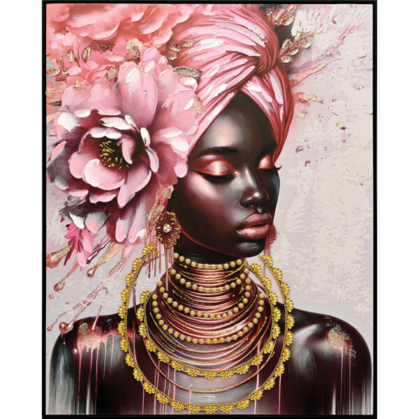 ΠΙΝΑΚΑΣ ΚΑΜΒΑΣ ΡΟΖ-ΚΑΦΕ-ΧΡΥΣΟ ΓΥΝΑΙΚΑ ΑΦΡΙΚΑΝΑ ΜΕ ΛΟΥΛΟΥΣΙΑ ΣΤΟ ΚΕΦΑΛΙ 82x102CM 6/KIB