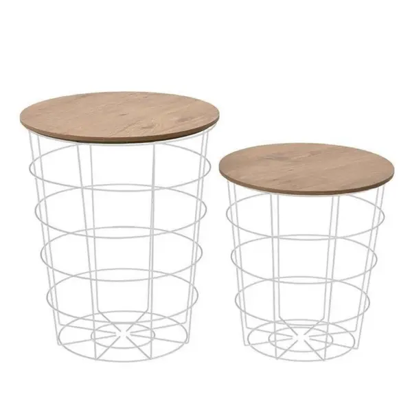 Τραπεζάκι Λευκό/Φυσικό Ξύλο/Μέταλλο Φ45x54/Φ39x42cm Σετ 2τμχ 6-50-200-0005