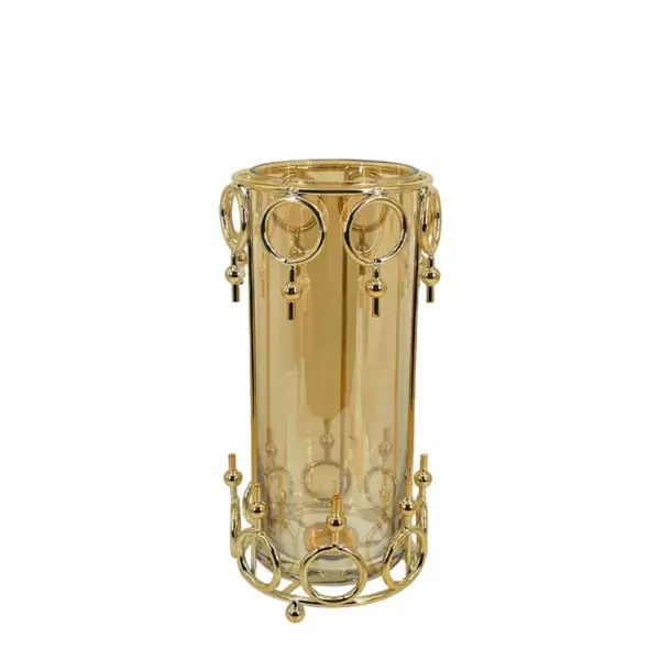 ΚΗΡΟΠΗΓΕΙΟ ΜΕΤΑΛΛΙΚΟ ΧΡΥΣΟ/ΜΕΛΙ ΚΥΛΙΝΔΡΟΣ ΚΥΚΛΩΝ ΜΕΓΑΛΟ ΜΕ ΓΥΑΛΙ - Φ12x27cm 12/ΚΙΒ