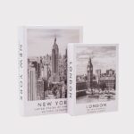 S/2 ΔΙΑΚΟΣΜΗΤΙΚΑ ΚΟΥΤΙΑ ΒΙΒΛΙΑ NEW YORK-LONDON, ΞΥΛΙΝΑ, ΛΕΥΚΟ-ΜΑΥΡΟ, 27x20x5.5, 34x25x7εκ